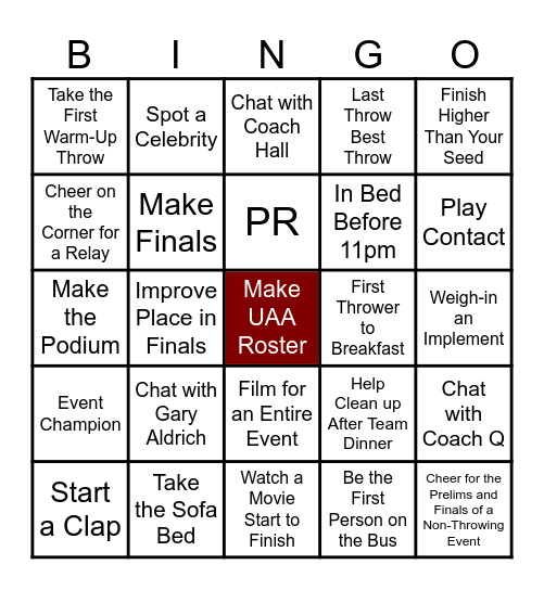 UAA NYC Bingo Card