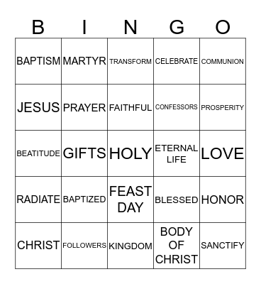 ALL SAINTS Bingo Card