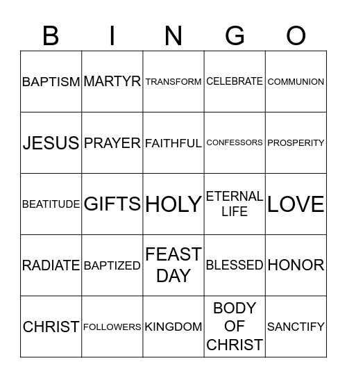 ALL SAINTS Bingo Card