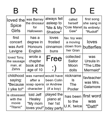 BRIDAL BINGO! Bingo Card