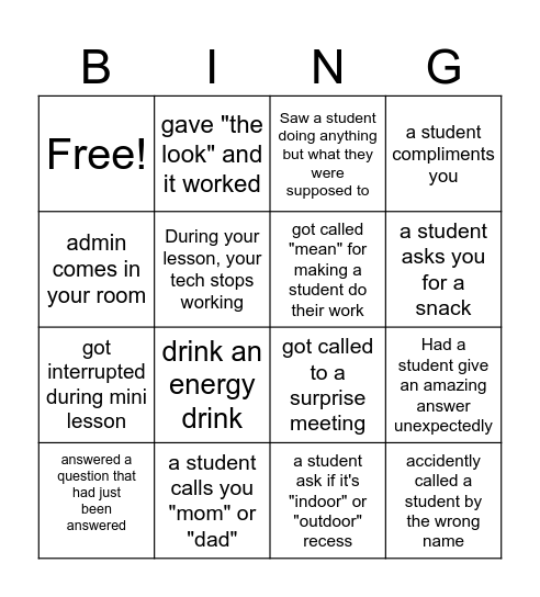 TEACHER EDITION Bingo Card
