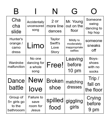 Prom 2022 Bingo Card