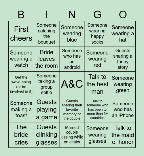 BINGO A&C Wedding Bingo Card