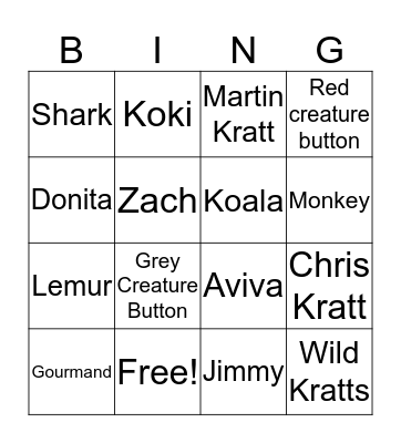 Wild Kratt Bings Bingo Card