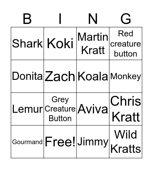 Wild Kratt Bings Bingo Card