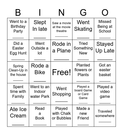 Spring Bingo Card