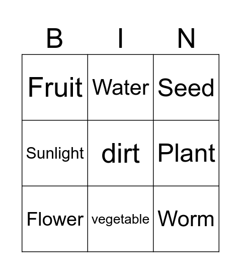 Garden Bingo Card