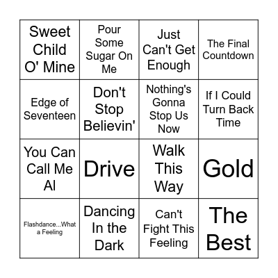 80s Music Bingo Round 3 Bingo Card