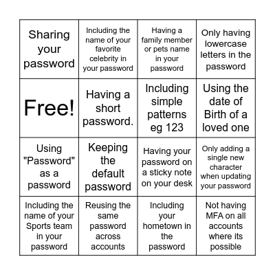 Untitled Bingo Card