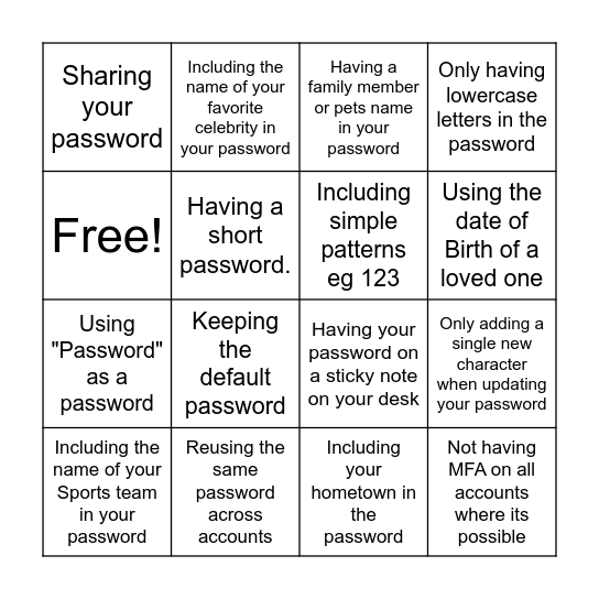 Untitled Bingo Card