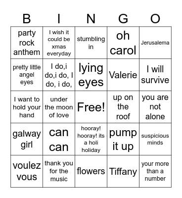 abba and anymore at xmas Bingo Card