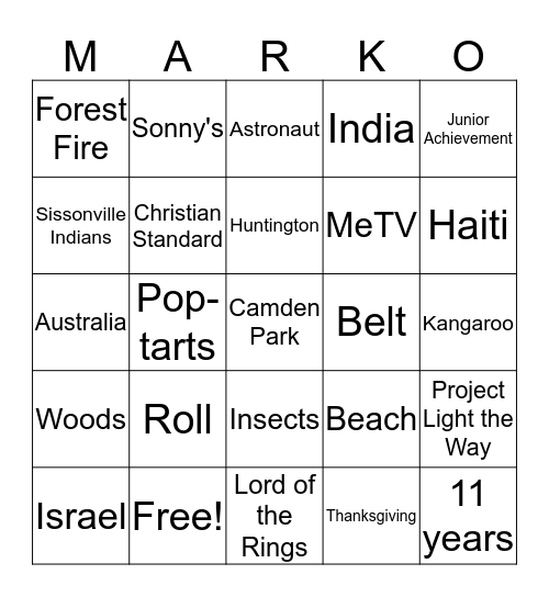 MARKO Bingo Card