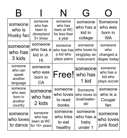 Family Grow Group Bingo Card