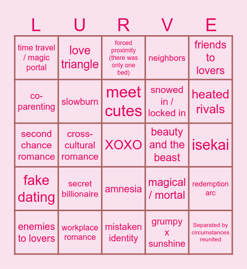 Romance Trope Bingo Card