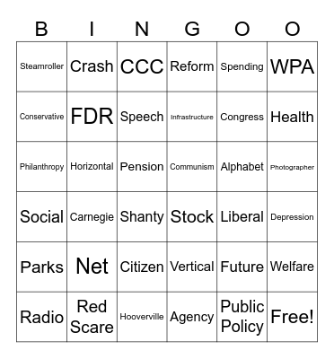 Public Policy and the New Deal Bingo Card