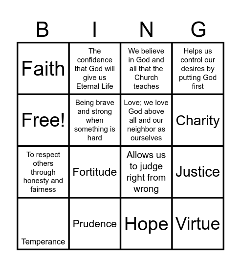 Virtues Bingo Card