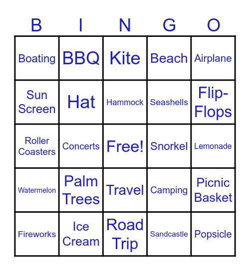 Summertime Bingo Card
