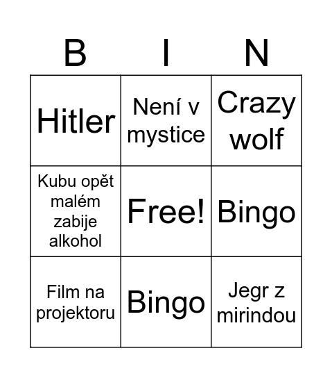 Den zucineni Bingo Card