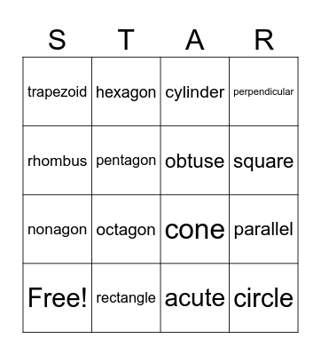Shapes Bingo Card