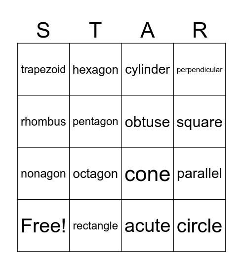 Shapes Bingo Card