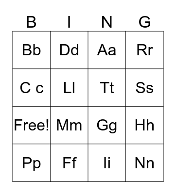 Alphabet Bingo Card