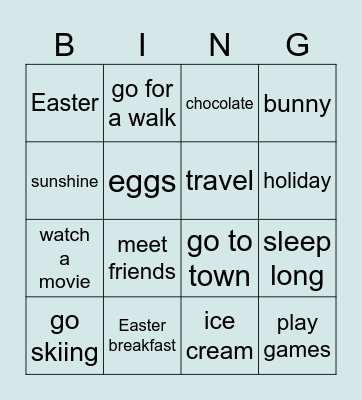 Easter holiday Bingo Card