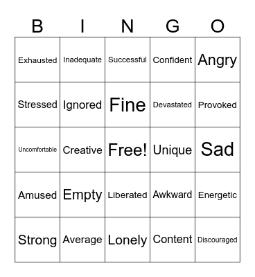 Emotions Bingo Card