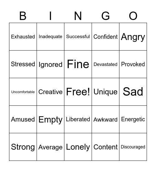 Emotions Bingo Card