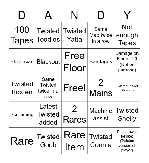 Dandy's World Bingo Card
