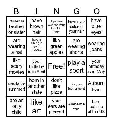 BINGO! How are we alike and different? Bingo Card
