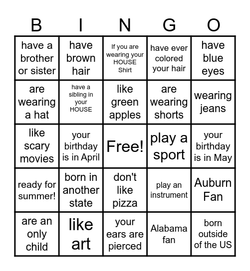 BINGO! How are we alike and different? Bingo Card