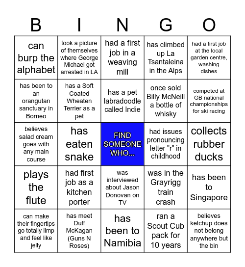 H U M A N Bingo Card