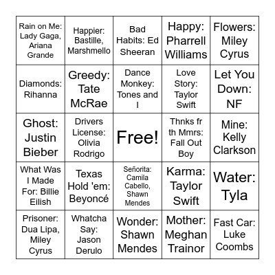 Pace Spotify Bingo! Bingo Card