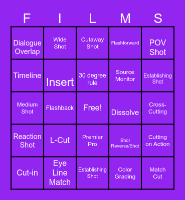 Film Production Terms Bingo Card