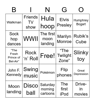 Generations Bingo Card