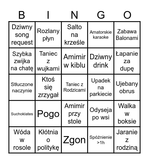 18-stkowe Bingo Kacpra Bingo Card