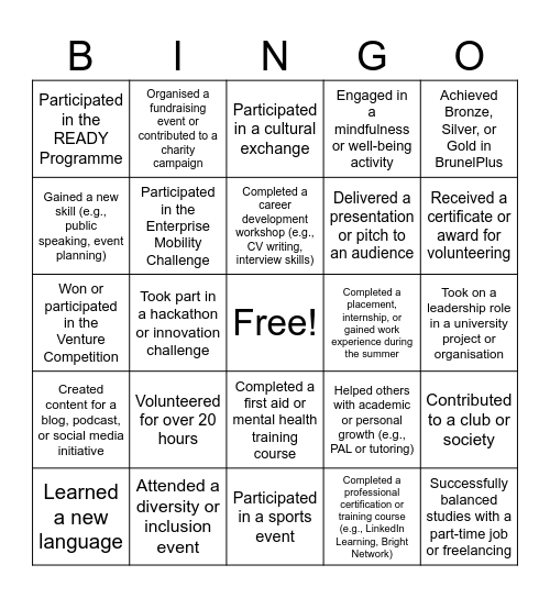 PDC STAR Award 2025 Bingo Card