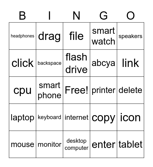 Computer Lab Bingo Card