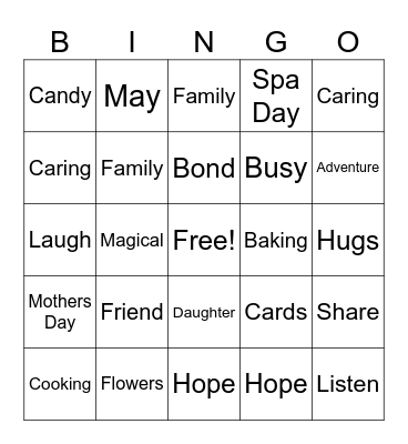 Mother's Day Bingo Card
