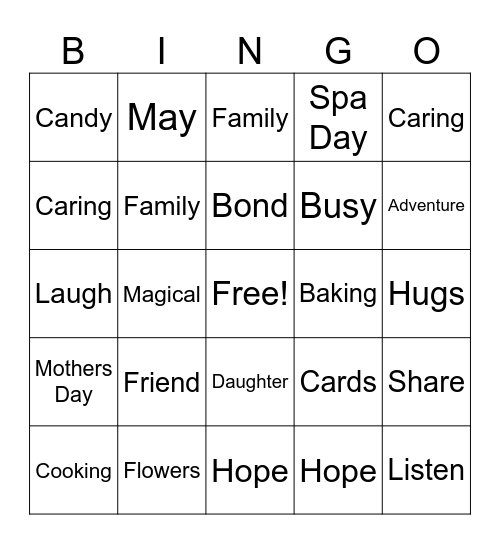 Mother's Day Bingo Card
