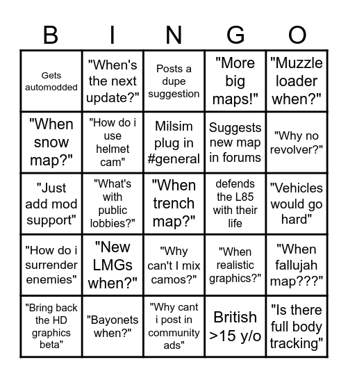 TAVR New Member Bingo Card