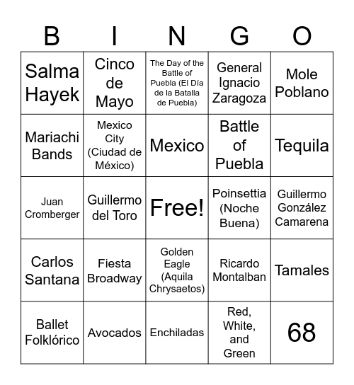 Cinco de Mayo Bingo Card