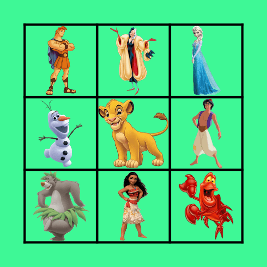 Disney Character Bingo! Bingo Card