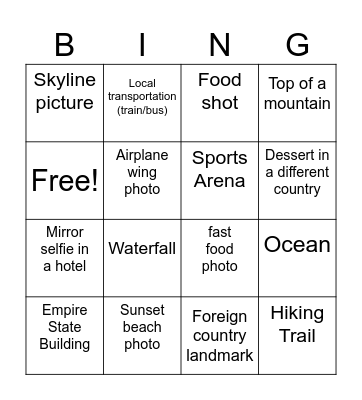 Travel Bingo Card