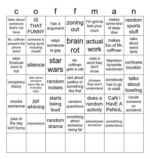 math class bingo Card
