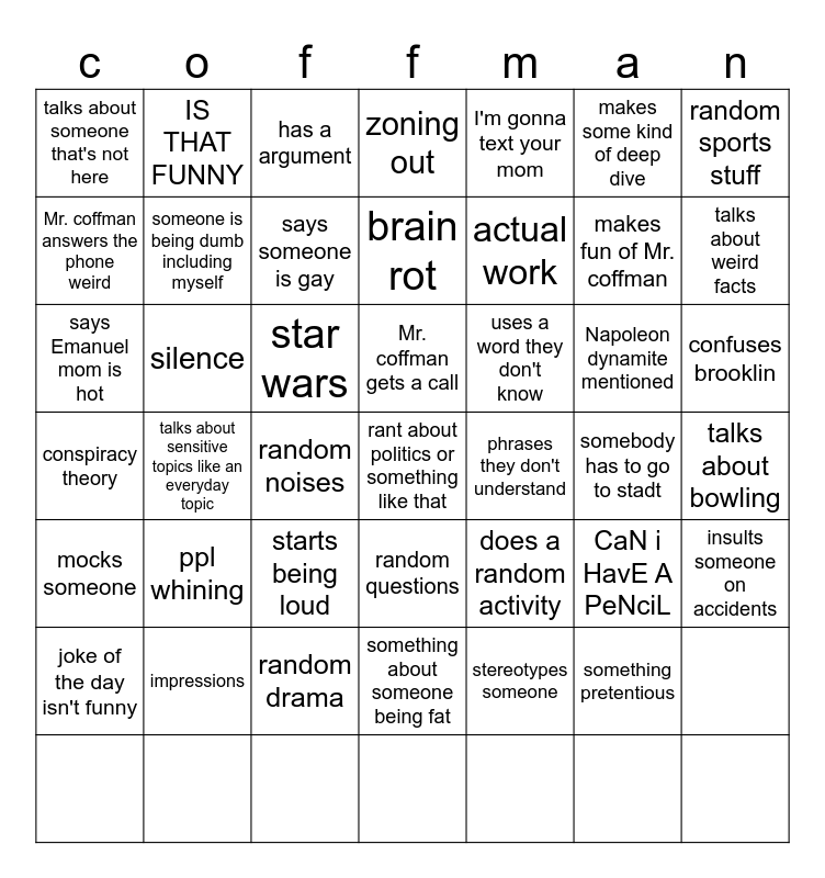 math class bingo Card