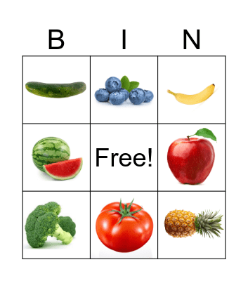 Healthy Food Bingo Card