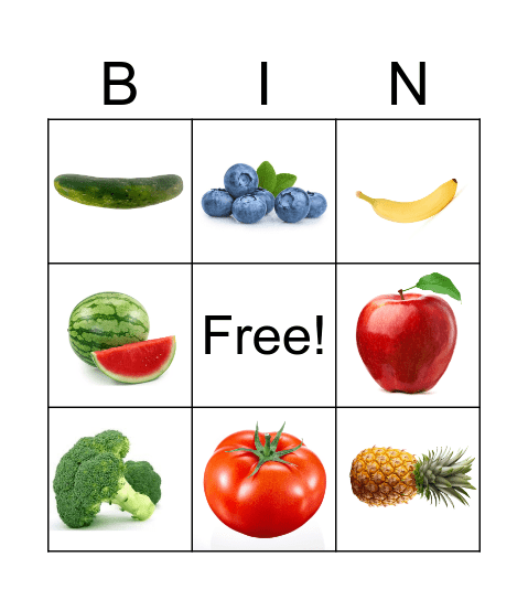 Healthy Food Bingo Card
