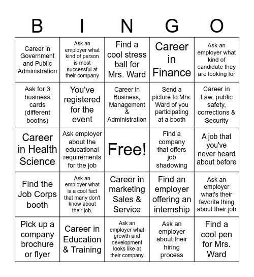 Career Expo Bingo Card