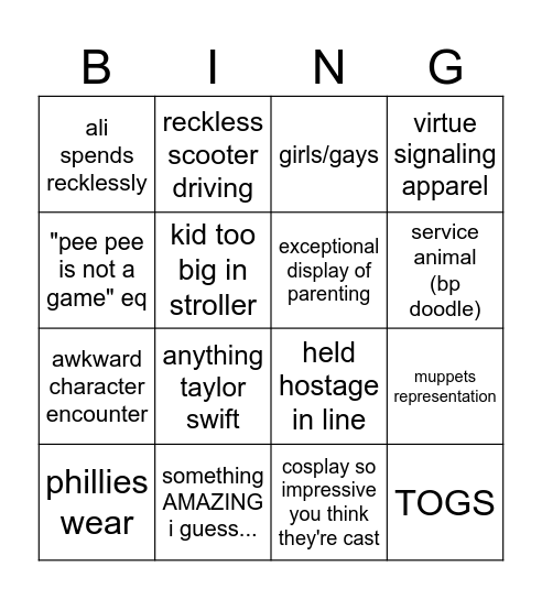 Disney Bingo Card
